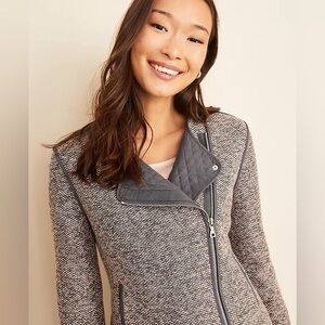 Ann Taylor Quilted Tweed Moto Jacket